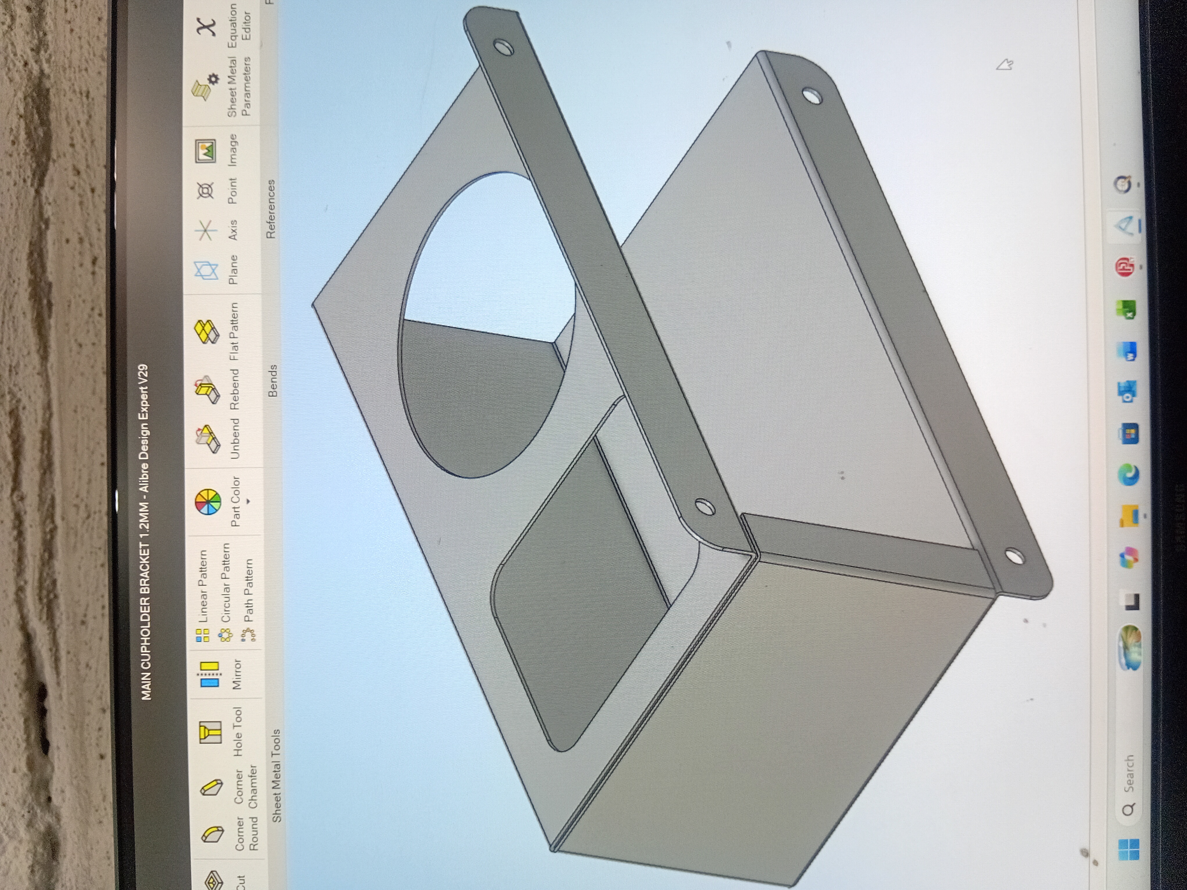 Sheet metal cup holder bracket designed in Alibre Design CAD software
