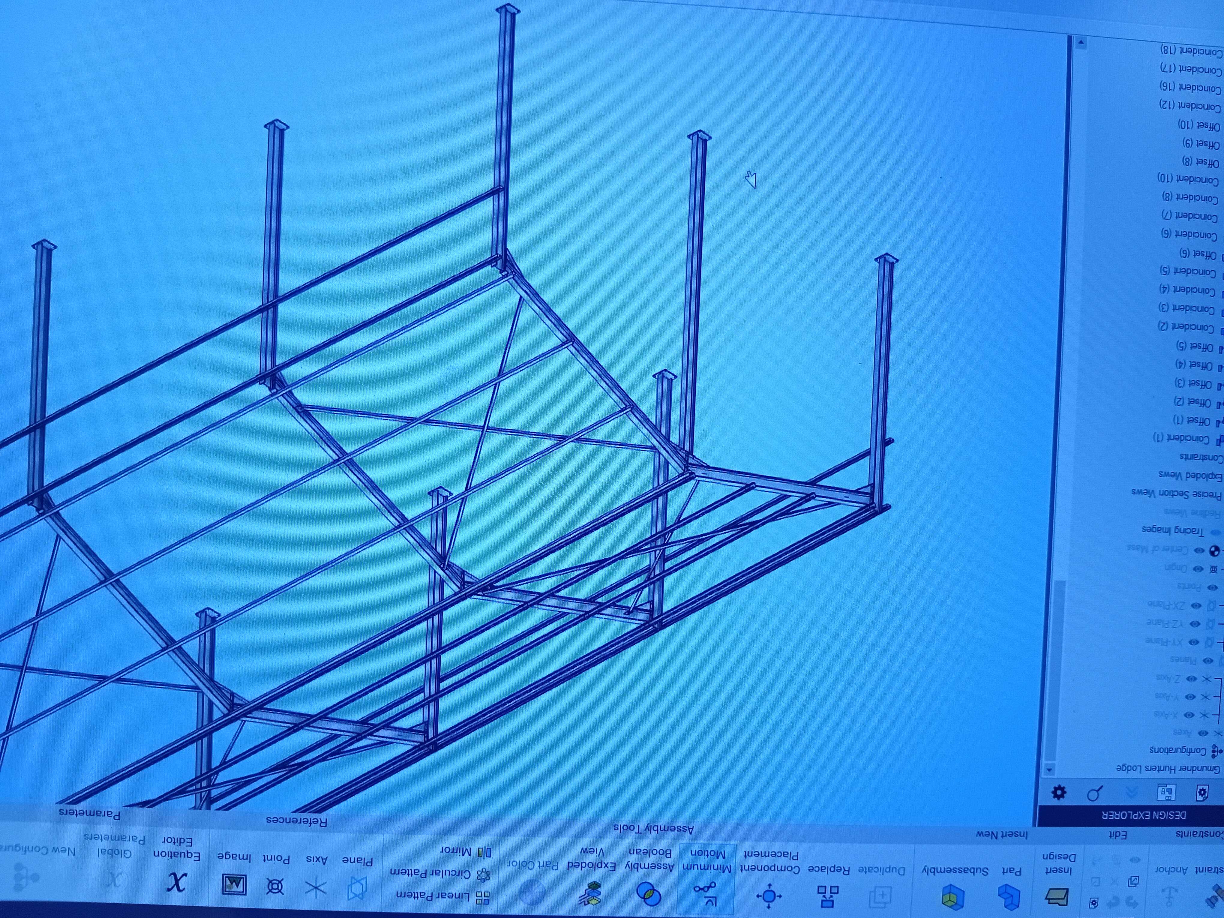 3D structural steel frame design for a lodge building, modelled in CAD